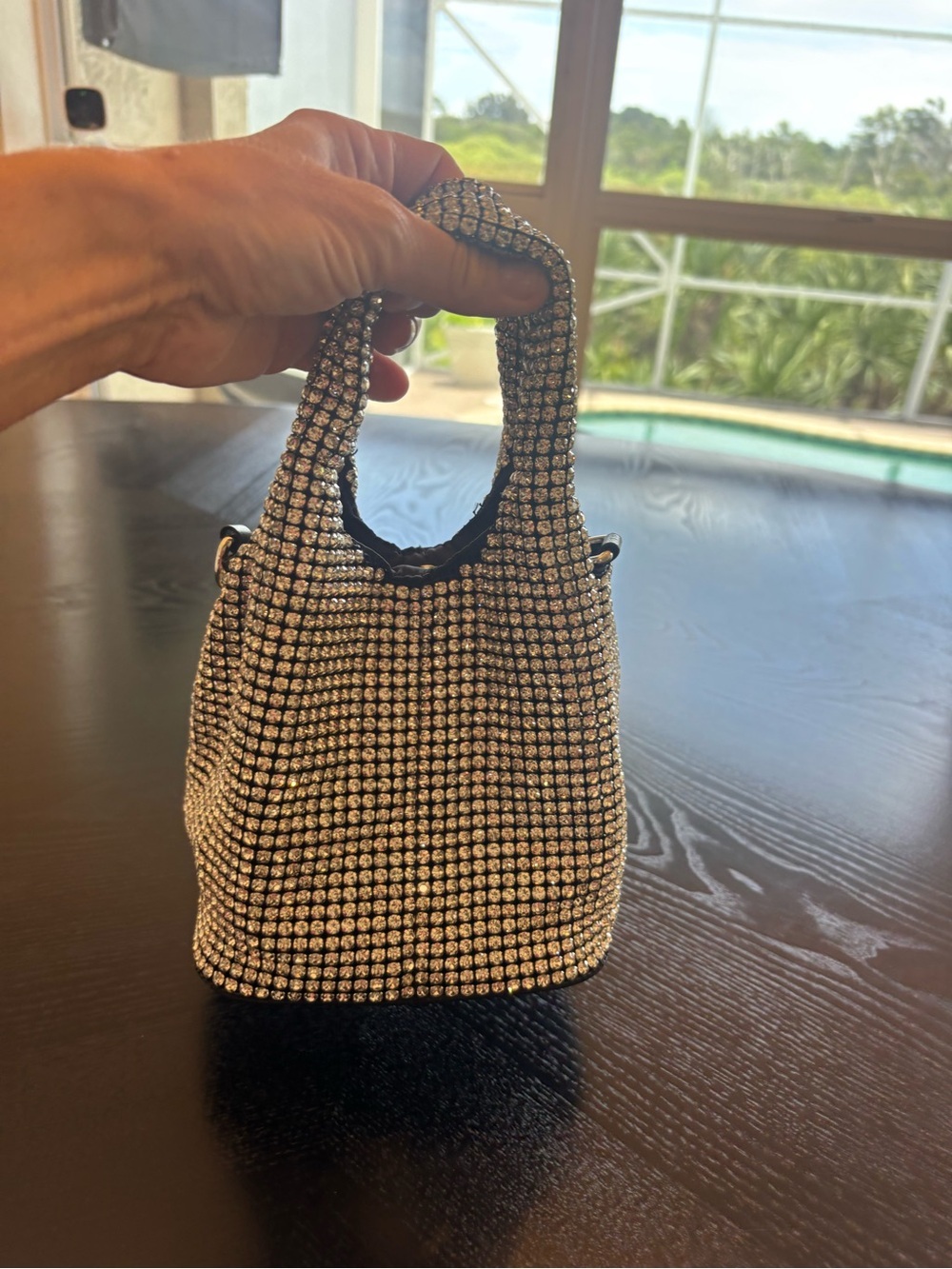 Crystal-Embellished Mini Tote Bag in Silver